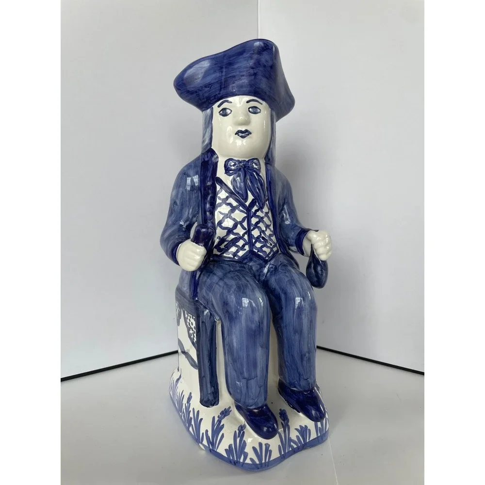 Antique Dutch Delft Blue White‎ Toby Jug Pitcher Figural Seated Man 18th C Style